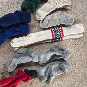 12 pairs of wool socks,, 2 wool  hats